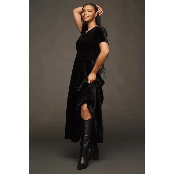 NWT Anthropologie The Somerset Maxi Dress: Velvet Edition $180 PLUS 1X Black - Picture 3 of 6